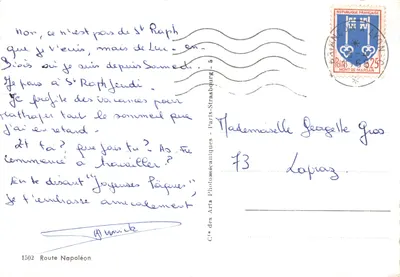 Golfe Juan, Grasse, Castellane, Digne, Sisteron — Route Napoléon — Cie des Arts Photomécaniques — Verso