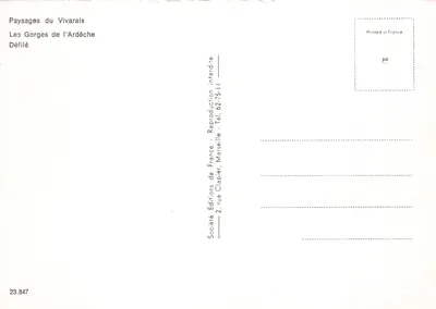 Les Gorges de l'Ardèche — Desfilade — Sociedade Éditions de France, n°23.847 — Verso
