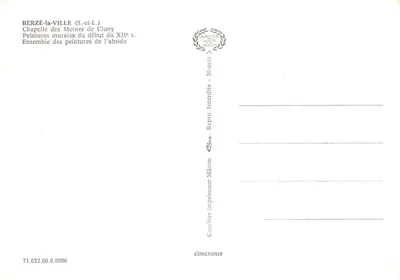 Berzé-la-Ville — Kaplica Mnisów Kluńskiej, malowidła absydy — drukarnia Combier, nr 71.032.00.0006 — Rewers