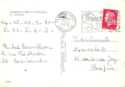 Le Sancy (wys. 1886 m.) i Dordogna wiosną — Wydawnictwo LYS, nr A240 — Rewers
