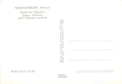 Nissan-Enserune — Estátua de Hermes romana — Service Commercial Monuments Historiques, Paris — Verso