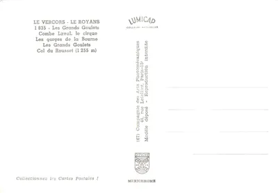 O Vercors — As gargantas da Bourne, Os Grandes Goulets, Passo do Rousset — editor LUMICAP — Verso