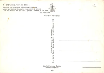 Bretanha, Terra do Passado — flores violetas sobre rochedos — Pierre Artaud e Cie, editores — Verso