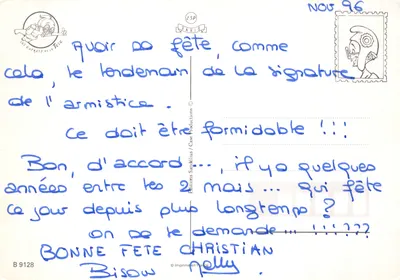 Criança com óculos — espera telefônica — desenho de Abouis — Verso