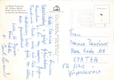Ogród Fontaine — Źródło Nemausus — Wydawnictwo Francji, Marsylia, n°7709 — Rewers