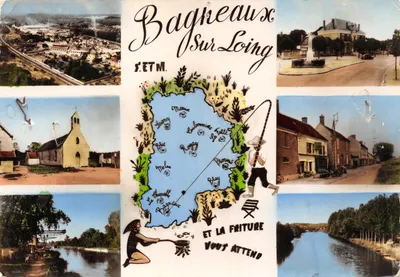 Bagneaux-sur-Loing — vista aérea, prefeitura, igreja, margem do canal — S.E.T.M. n°7783