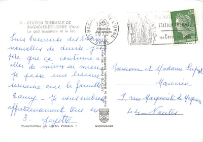 Bagnolles-de-l'Orne — Estação termal e lago — Editor ARTAUD Frères, Nantes — Verso