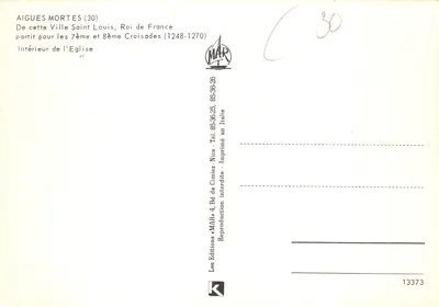 Intérieur de l'église — Aigues Mortes (30) — Les Editions « MAR » — Verso