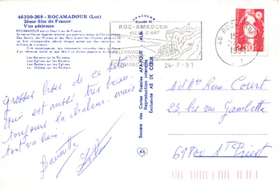 Rocamadour — widok z lotu średniowiecznego krajobrazu na skałach — wydawca AS — Rewers