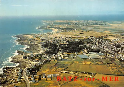 Batz-sur-Mer — vue aérienne du village et de ses plages — Imprimé sur la carte