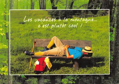 Vacances à la montagne — homme dormant sur banc — Éditions K + H Benser
