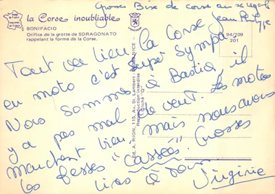 Grotte de Sdragonato — vue en coupe — éditeur A. RION, NICE — Verso