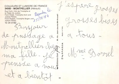 Montpellier — Arc de Triomphe et Palais de Justice — Éditions d'art VVON — Verso