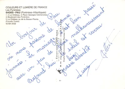 Pau — Château, Place Georges-Clemenceau et paysages — Éditions d'Art Yvon, Paris — Verso