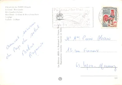 Palavas-les-Flots — vue panoramique du port, de la plage et du phare — Éditions « MAP » — Verso