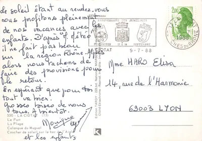 La Ciotat — vue de port, plage et coucher de soleil — Édition Tardy — Verso
