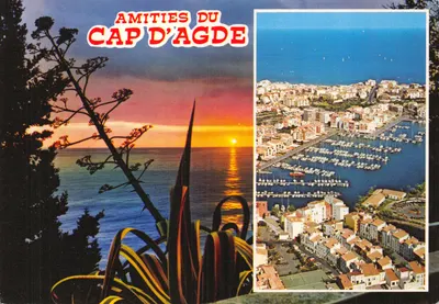 Cap d'Agde — vue du port et coucher de soleil — éditeur S.A. Cartes Postales APA-POUX-ALBI