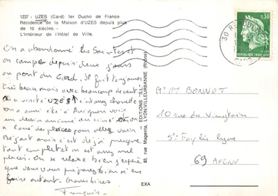 UZES (Gard) — Intérieur de l'Hôtel de Ville — Éditions Lyon-Villeurbanne — Verso