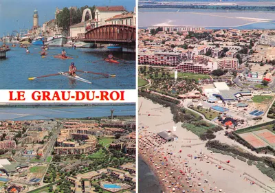 Le Grau-du-Roi — vue du port avec rameurs, plage et quartiers — Éditions D. Payan