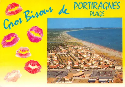 Portiragnes Plage — vue aérienne de la plage et du village — éditeur S.A. APA-POUX - ALBI