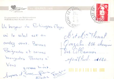 Portiragnes Plage — vue aérienne de la plage et du village — éditeur S.A. APA-POUX - ALBI — Verso