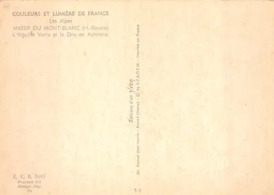 Massif du Mont-Blanc — L'Aiguille Verte et le Dru en automne — Éditions d'art Yvon — Verso