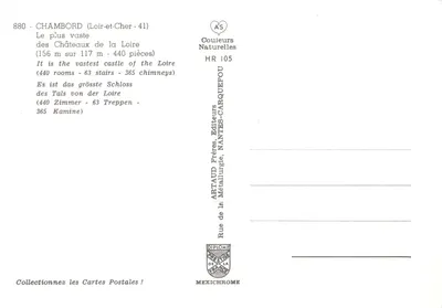 Chambord — Château le plus vaste de la Loire — éditeur ARTAUD Frères, NANTES — Verso