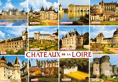 Châteaux de la Loire — vue panoramique de neuf châteaux avec leurs noms imprimés, éditeur Éditions VALOIRE, n° 520