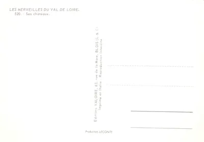 Châteaux de la Loire — vue panoramique de neuf châteaux avec leurs noms imprimés, éditeur Éditions VALOIRE, n° 520 — Verso