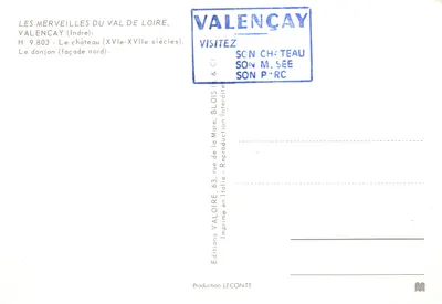 Château de Valençay — façade nord et donjon — Éditions Valoire — Verso