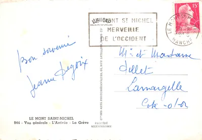 Mont Saint-Michel — vue générale de l'arrivée à La Grève — éditeur Cie des Arts Photomécaniques, n° 944 — Verso