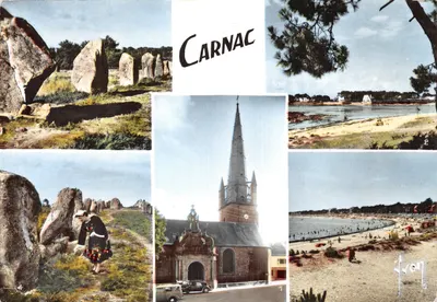 Carnac — Alignements de Menhirs, église et plage — Éditions d'art YVON, n° I.M.C. 359