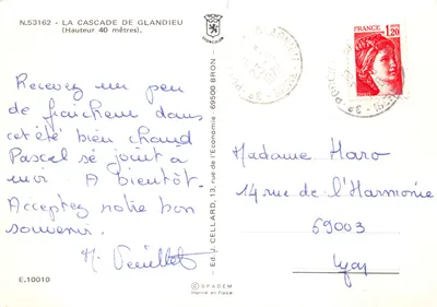 Wodospad Glandieu — wodospad o wysokości 40 metrów — wydawca J. CELLARD, N.53162 — Rewers
