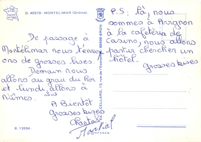 Montélimar — Capitale du NOUGAT sur la route du SOLEIL ! — Imprimée en France, n° D.40219 — Verso