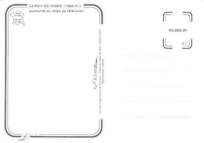 Puy-de-Dôme — relais de télévision surmonté — éditeur CIGOGNE, n° 63.263.37 — Verso