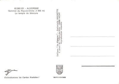 Sommet du Puy-de-Dôme — Le temple de Mercure — Éditions "La Cigogne" — Verso