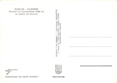 Sommet du Puy-de-Dôme — temple de Mercure — éditeur LA CIGOGNE n° 63.263.104 — Verso