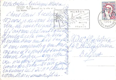 Menton — Ogólny widok miasta i Kap Marny — Wydawca MENTON PORTE DE FRANCE — Rewers