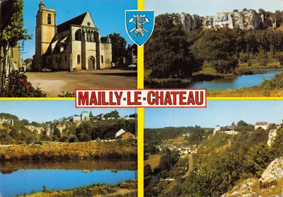 Mailly-le-Château — église et paysage avec rochers et rivière — Éditions VALOIRE, F. 38.505