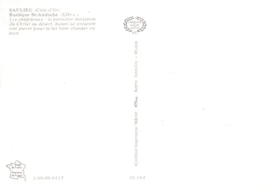 Saulieu (Côte-d'Or) — Chapiteau de la basilique : la première tentation du Christ — Imprimeur Combier, Mâcon — Verso