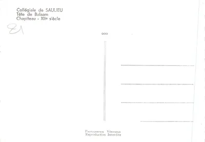 Tête de Balaam — chapiteau du XIIe siècle — Collégiale de Saulieu — Verso