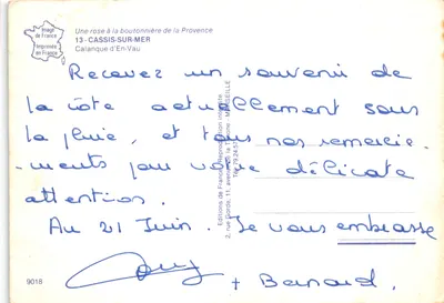 Calanque d'En-Vau — panoramiczny widok między skałami a morzem — Éditions de France, nr 9018 — Rewers