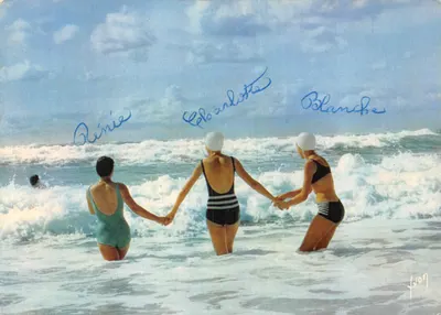 Trois jeunes filles au bord de la mer — scène de bain — éditeur YVON, n° 6569-B