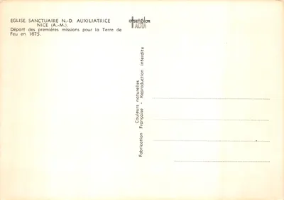 Départ des premières missions pour la Terre de Feu — Église Sanctuaire N.-D. Auxiliatrice, Nice (A.-M.) — Verso