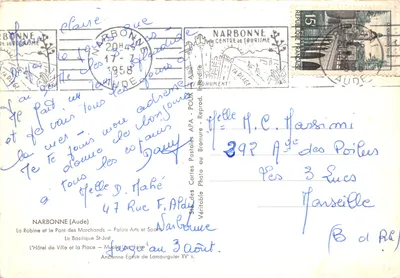 Narbonne — Souvenir de Narbonne — éditeur APA — Verso
