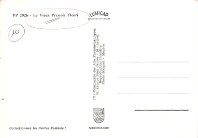 Le Vieux Pressoir Fleuri — presse à huile en bois datée 1835, décorée de fleurs — éditeur IRIS — Verso