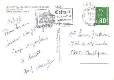 Zamek Haut-Koenigsbourg — widok z lotu ptaka — wydawca IRIS — Rewers