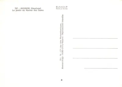 Jardin du Rocher des Doms — Avignon (Vaucluse) — éditeur Elnacap, n° 797 — Verso