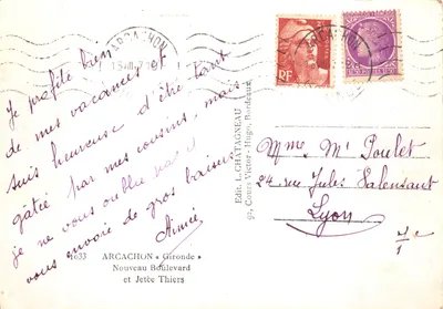 Arcachon — widok plaży i bulwary — wyd. L. Chatagneau, nr 4033 — Rewers