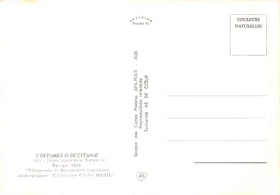 Jeune paysanne tarnaise — costume régional — éditeur APA-POUX et n° 103 — Verso
